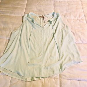 Loft Ruffle Neck Mixed Media Shell